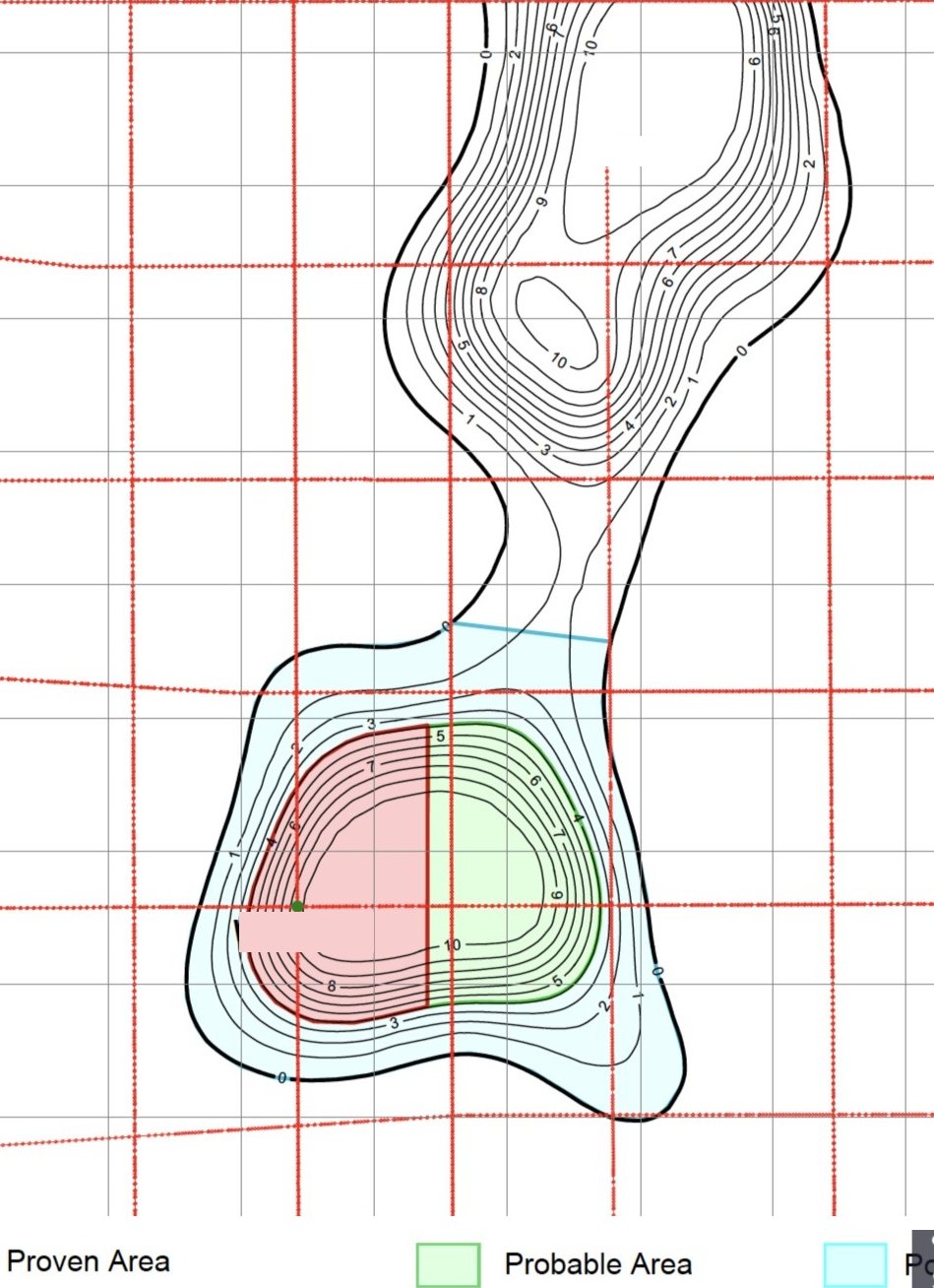 Oil net pay map with proven and probable areas outlined.