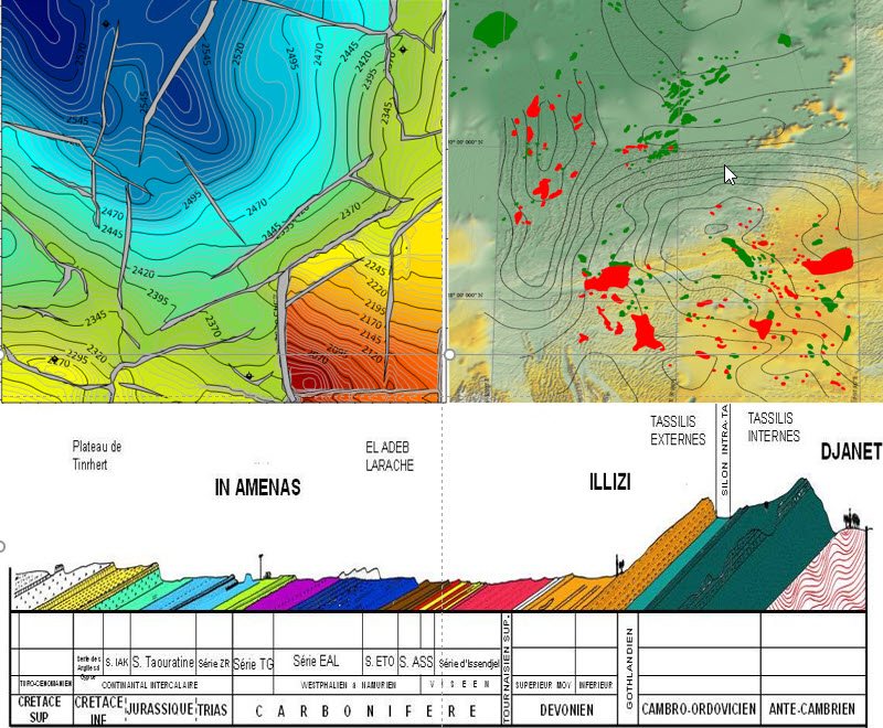 Regional structural cross-section with accompanying stratigraphic column.